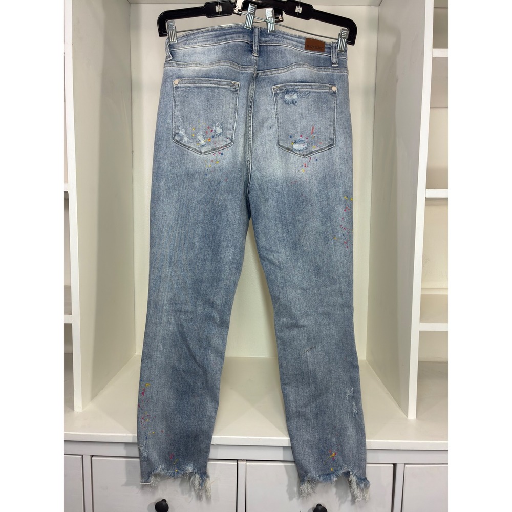Judy Blue Boyfriend Fit Distressed Paint Splatter Jeans Light Wash 11/30 - Picture 3 of 12